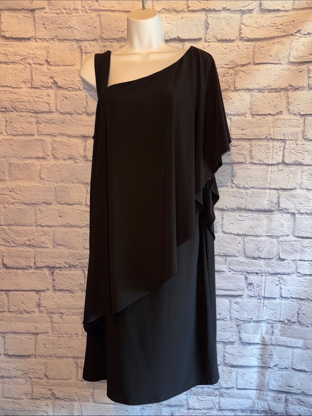 R & M Richards Black One-Shoulder Cocktail Dress